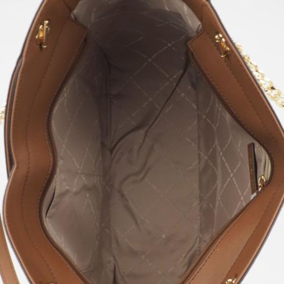 NWT Michael Kors Large Jet Set Travel Tote Handbag Signature Vanilla Gold MINT - Picture 4 of 16